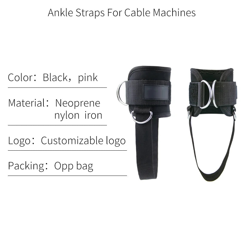 Padded D-ring Adjustable Women Men Ankle Strap Kickbacks with Fixed Rope for Cable Machines Ankle Cuffs Glute Leg Butt Workout