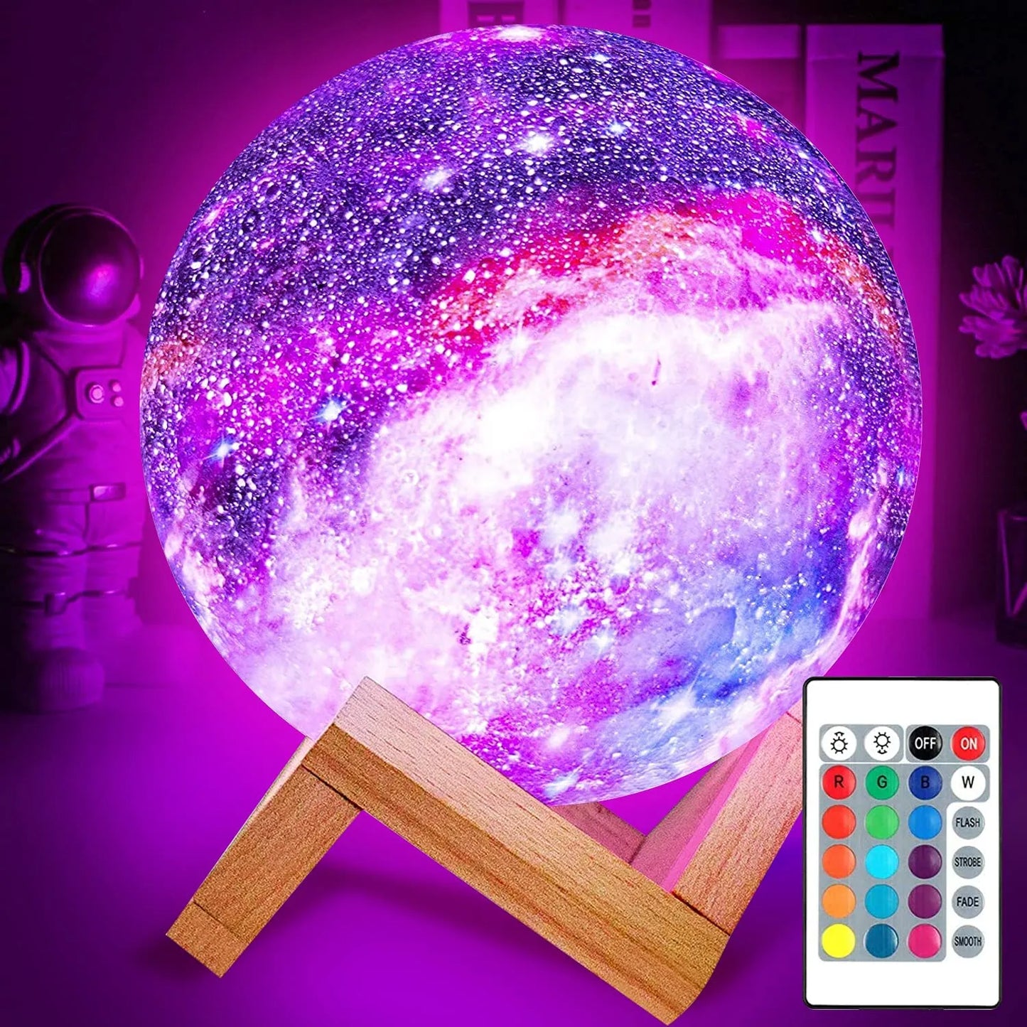 ZK30 Moon Lamp Galaxy Lamp Night Light 16 Colors LED Moon Light with Stand Remote Touch Control and USB Rechargeable Home Decor